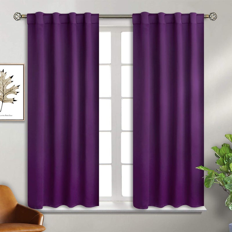 BGment Purple Curtains for Bedroom - 45 inch Rod Pocket and Back Tab Blackout Curtains Thermal Insulated Room Darkening Curtains for Living Room, 2 Window Panels, 38 x 45 Inch - Image 1